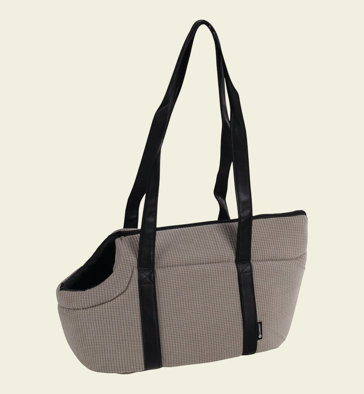 Animozen Sac de transport Aaliyah gris en polyester matelassé avec anses noires, idéal pour chiens jusqu'à 6kg.