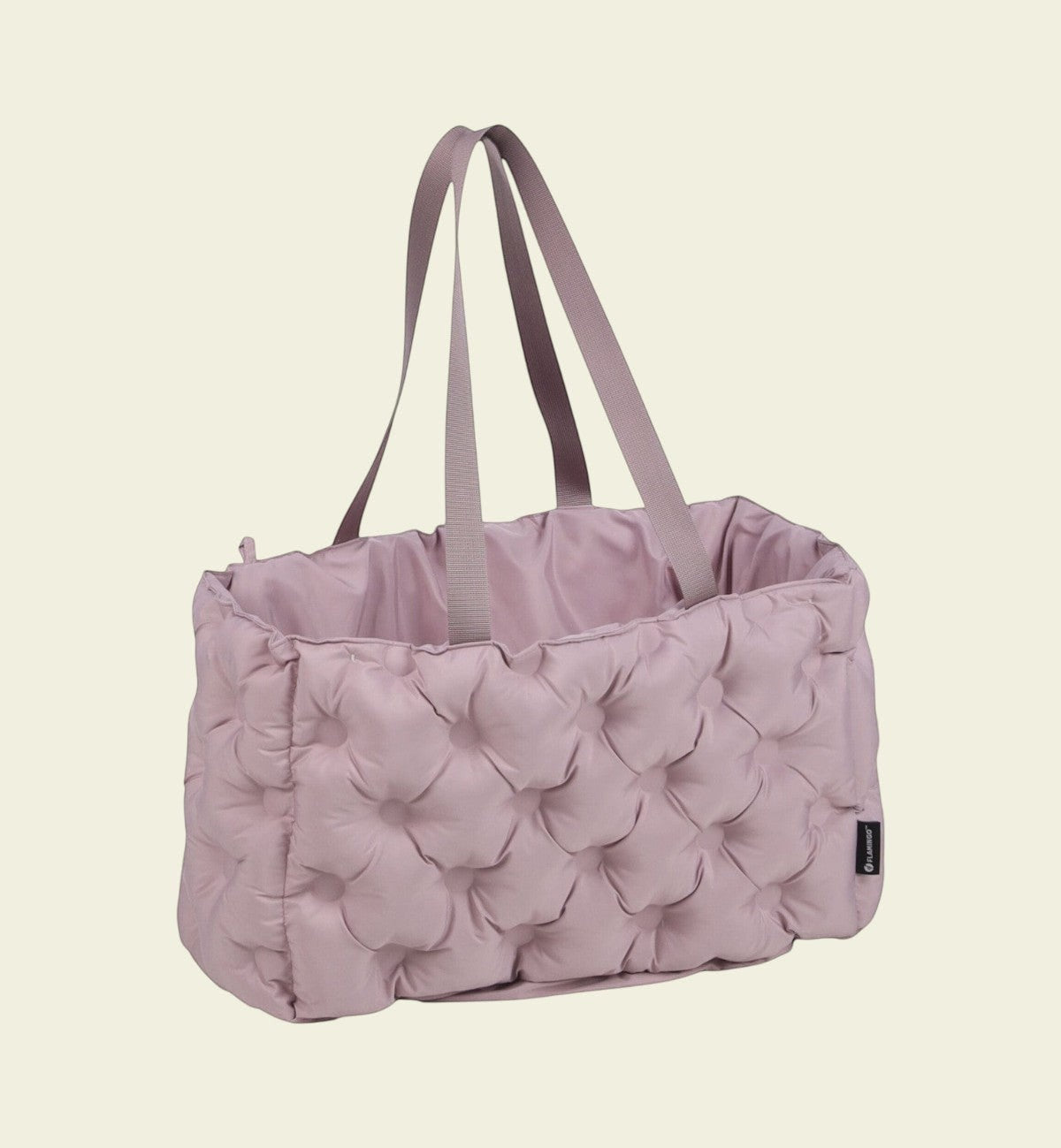 Animozen Sac de Transport pour Chien Imelda rose clair matelassé en polyester avec coussin amovible et sangle de sécurité.