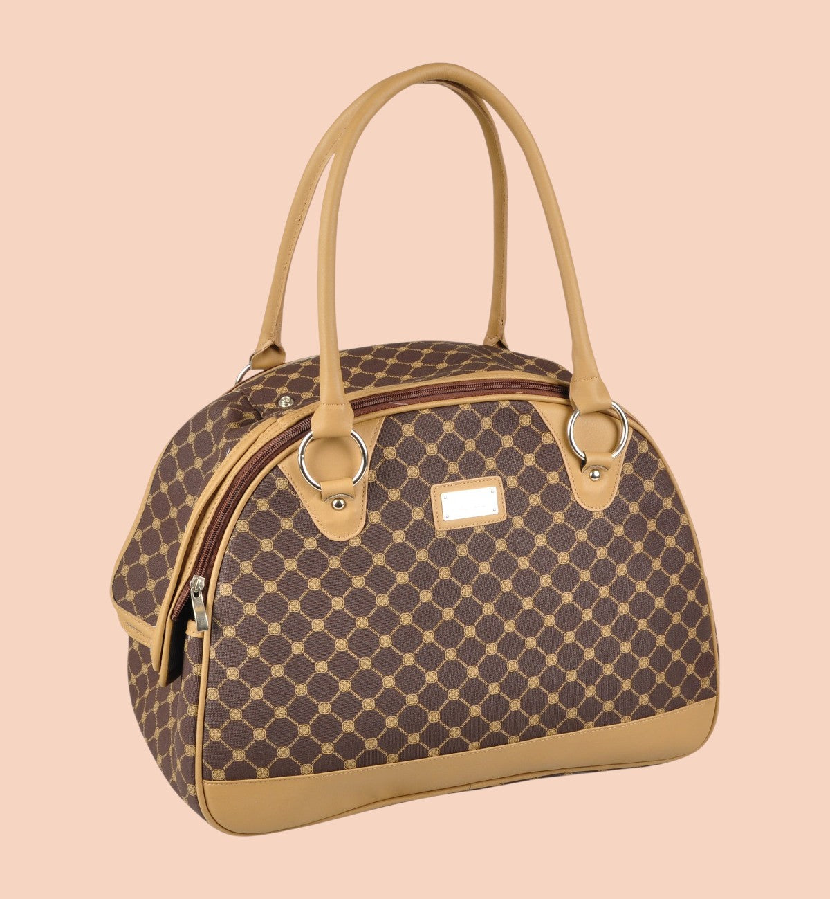 Animozen Sac de transport pour petit chien ou chat en similicuir marron avec motif géométrique, 41x20x31 cm