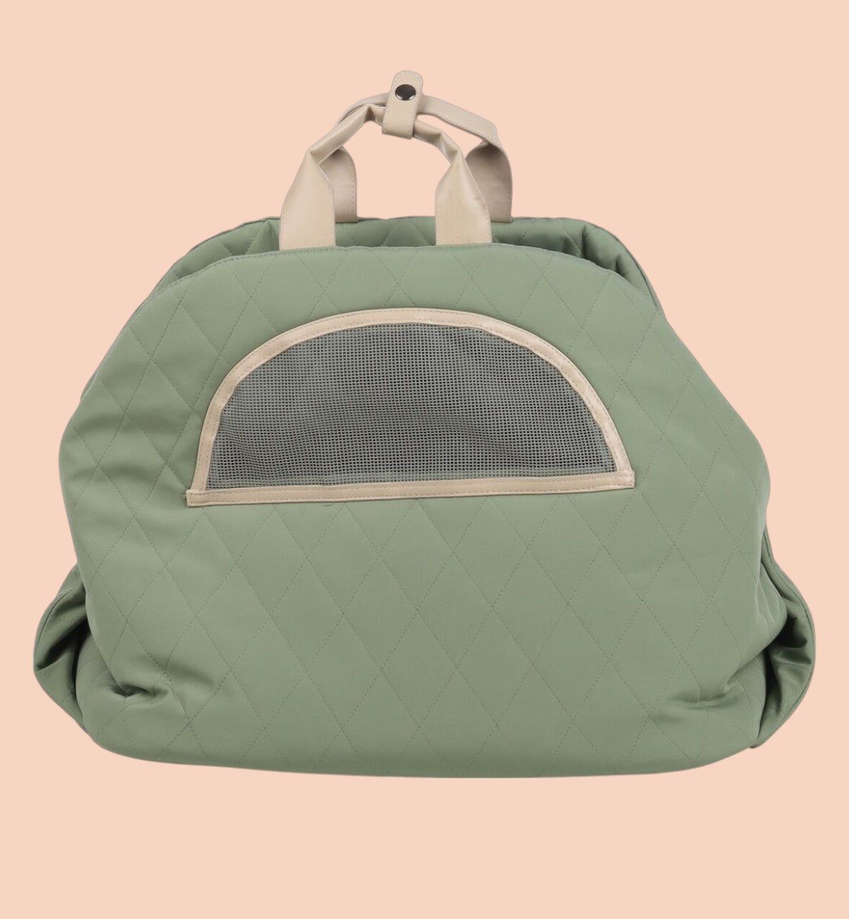 Animozen Sac de transport pour chien Berto vert clair matelassé avec fenêtre en filet et poignées en similicuir.