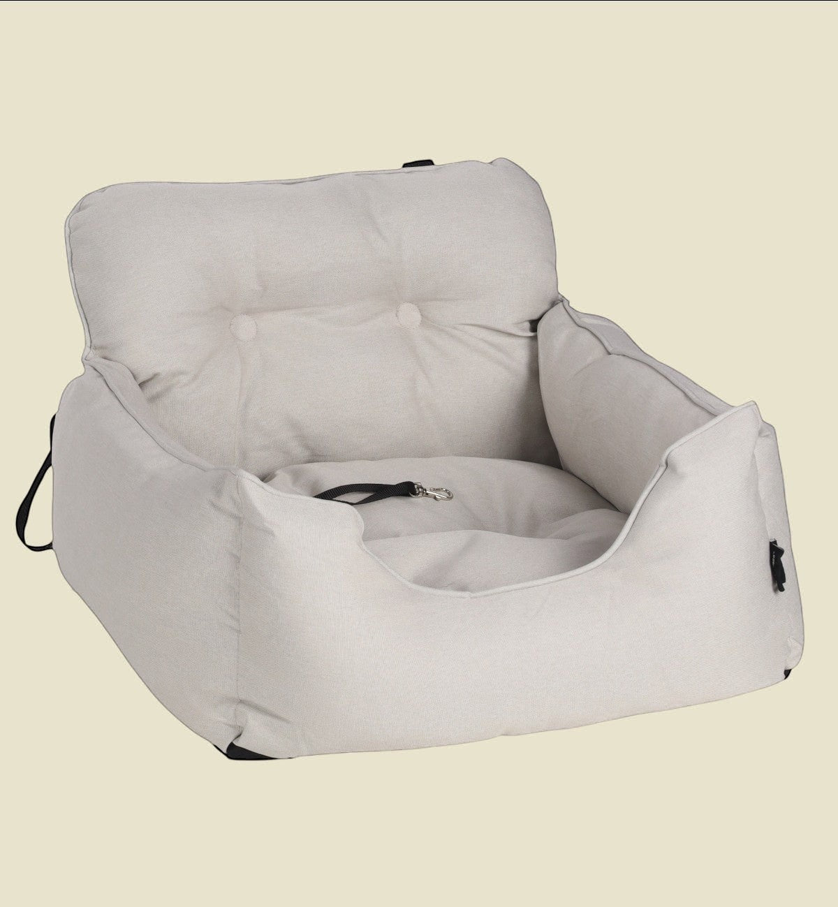 Animozen siège auto pour chien blanc en polyester, rembourré, avec sangle intérieure et mousqueton pour plus de sécurité.