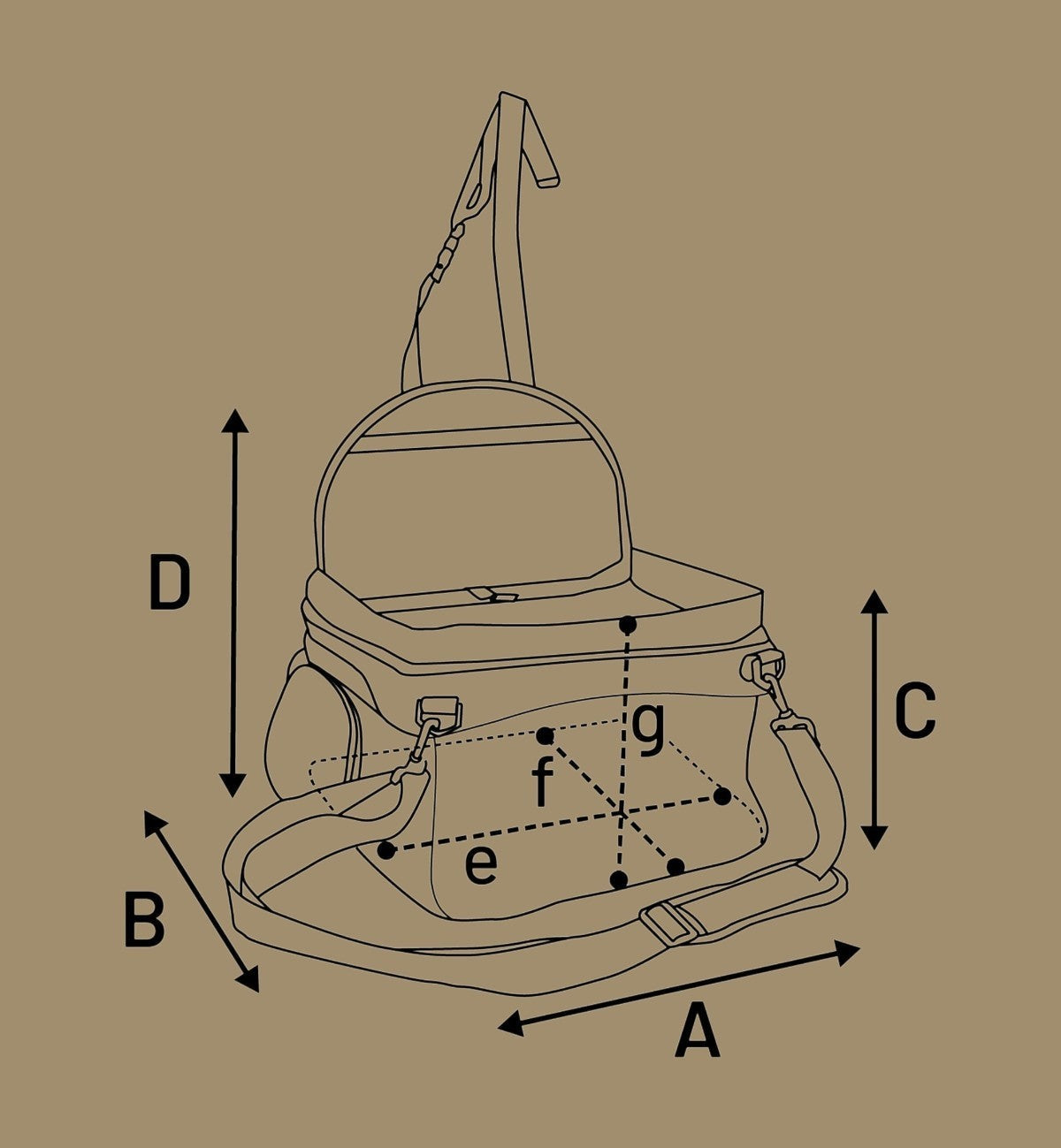 Animozen siège auto pour chien gris en polyester, pliable, avec sangle et dimensions indiquées.