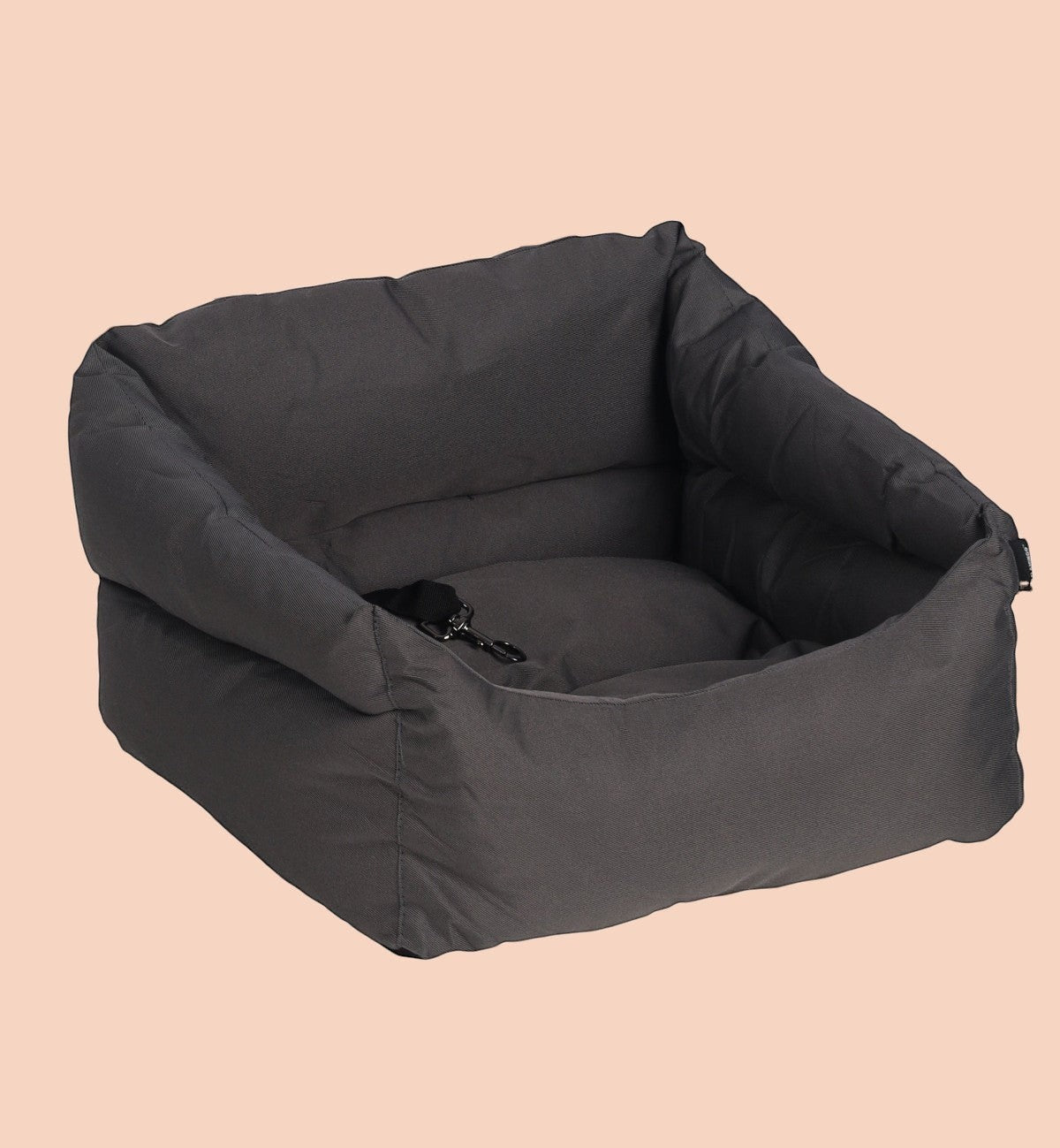 Animozen siège auto pour chien gris en polyester résistant à l'eau, avec coussin amovible et sangle de sécurité intérieure.