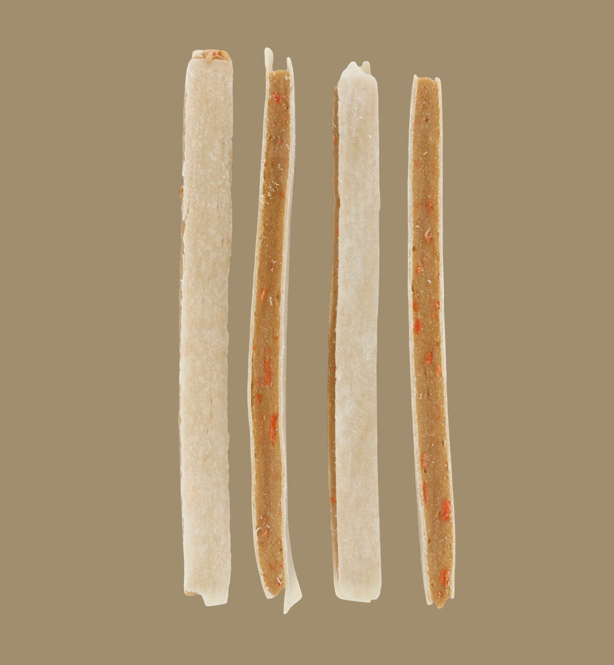 Animozen sushi-style dog treats with fish and carrot, made from sweet potato, grain-free.