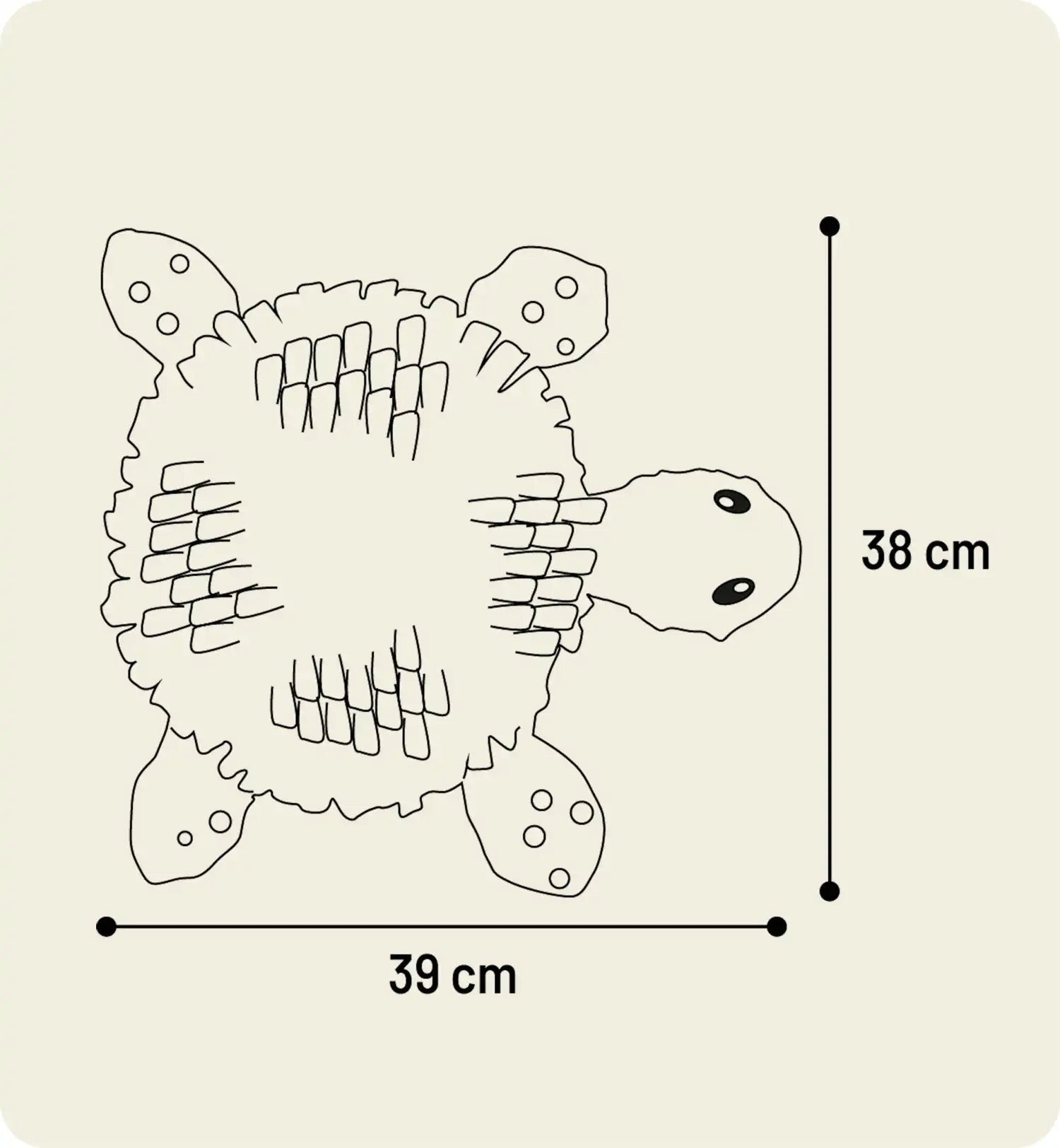 Tapis de fouille Animozen en forme de tortue, polyester, gris, ocre, taupe, blanc, noir. Stimule mentalement le chien.