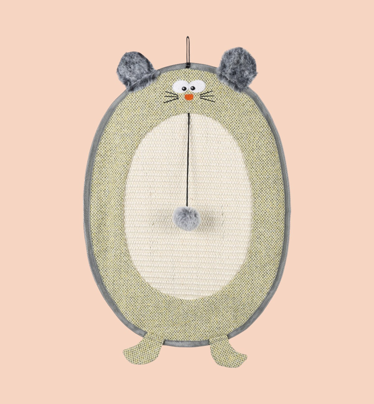 Animozen Tapis de jeu pour chat en forme de souris avec balle suspendue en sisal et textile doux, idéal pour faire ses griffes.