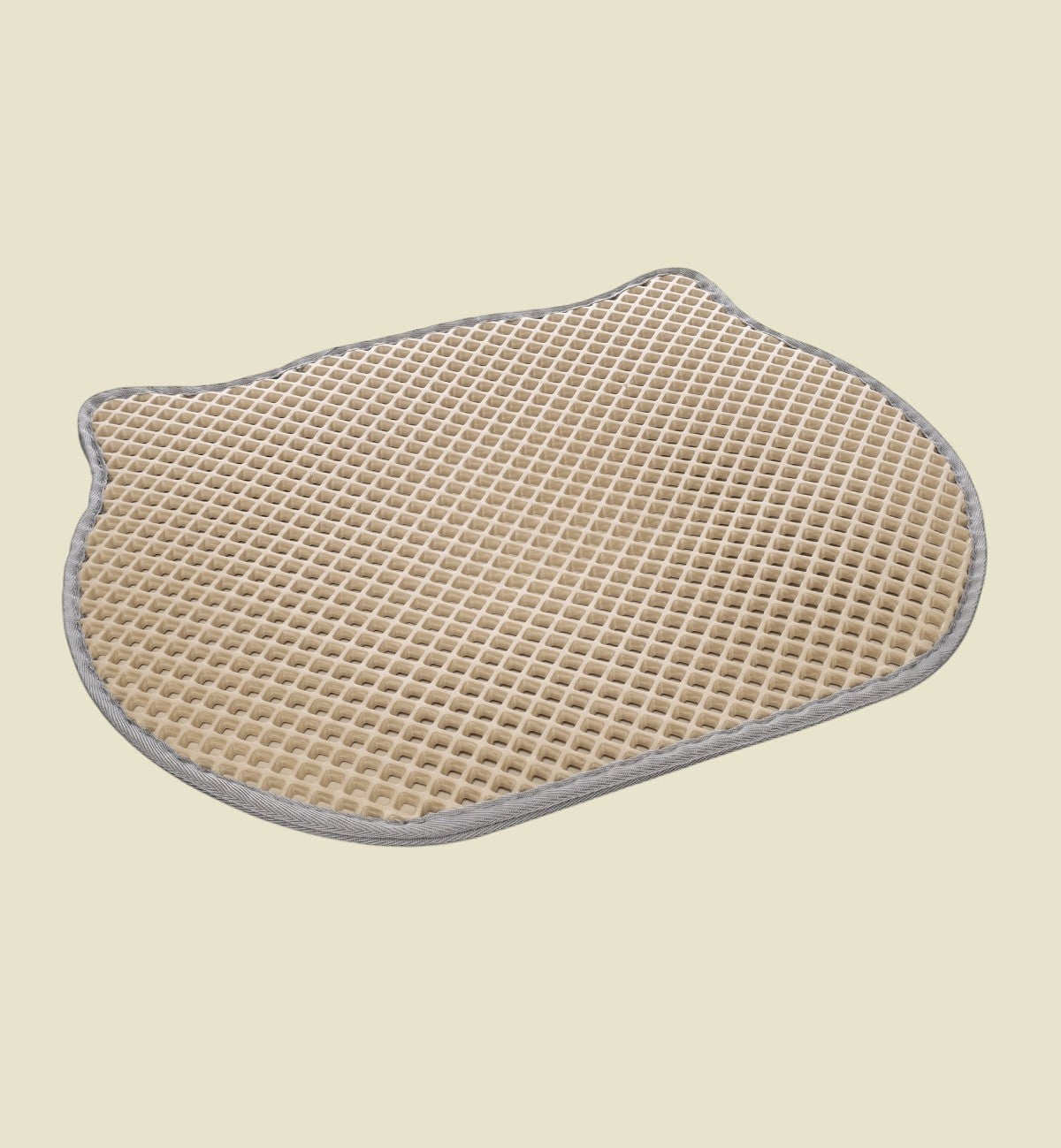 Tapis de litière Animozen beige en forme de tête de chat, double couche en EVA, 40x50 cm, idéal pour capturer les grains de litière.