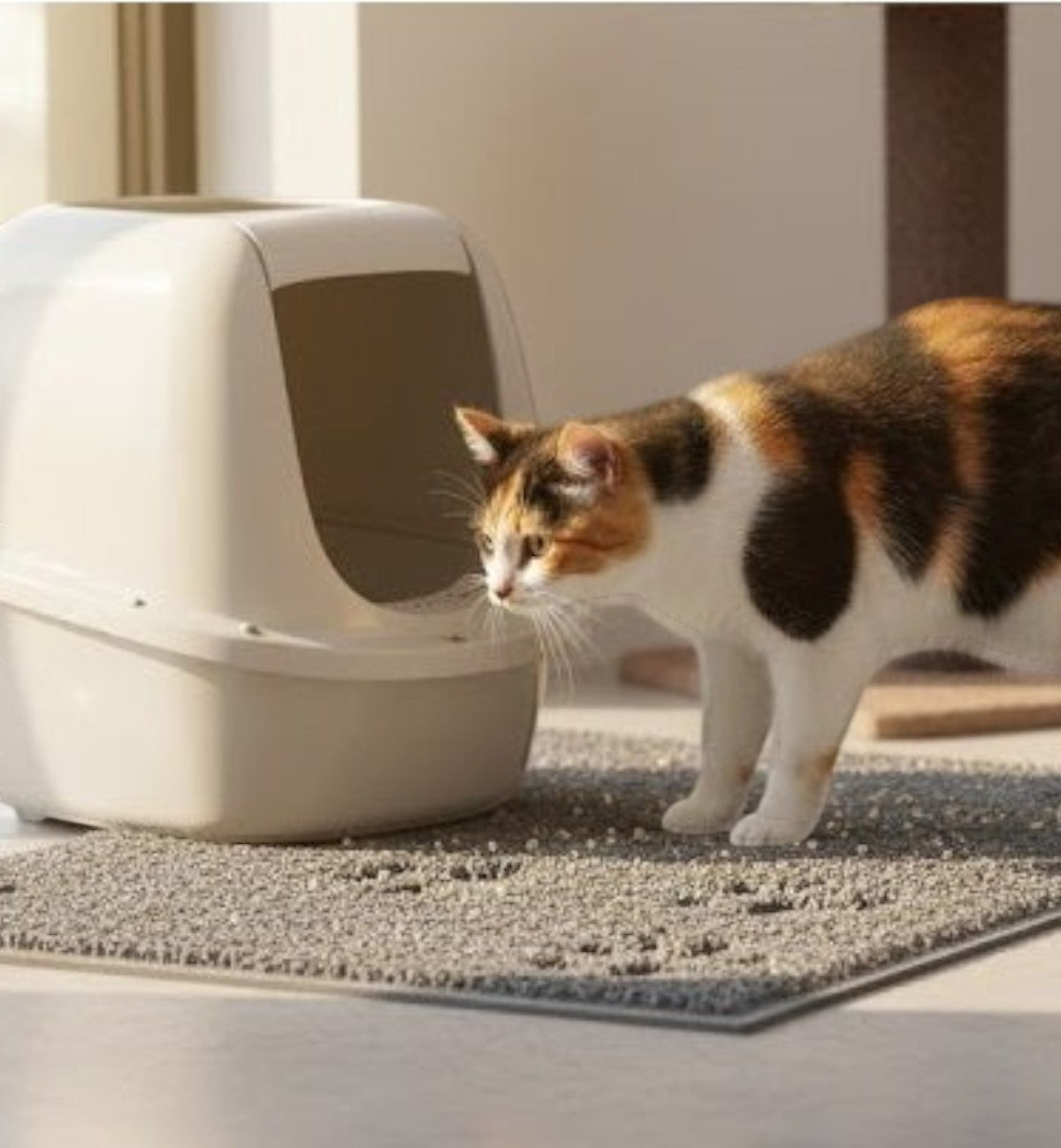 Animozen Tapis de litière pour chat Tumbi gris en PVC synthétique, surface texturée pour capturer les grains.