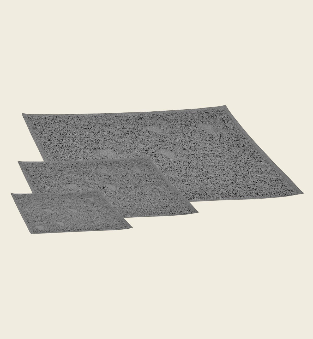 Animozen tapis de litière pour chat Tumbi gris en PVC synthétique, surface texturée pour capturer les grains.