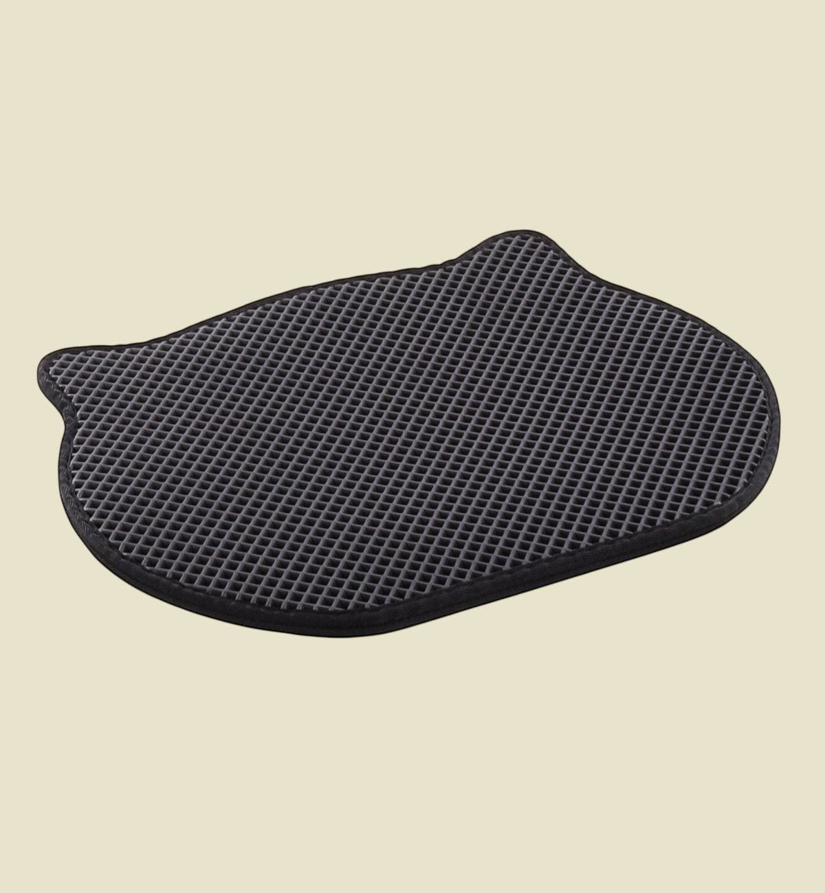 Tapis de litière Animozen noir en forme de tête de chat, double couche en EVA synthétique, 40 x 50 cm, idéal pour capturer les grains de litière.