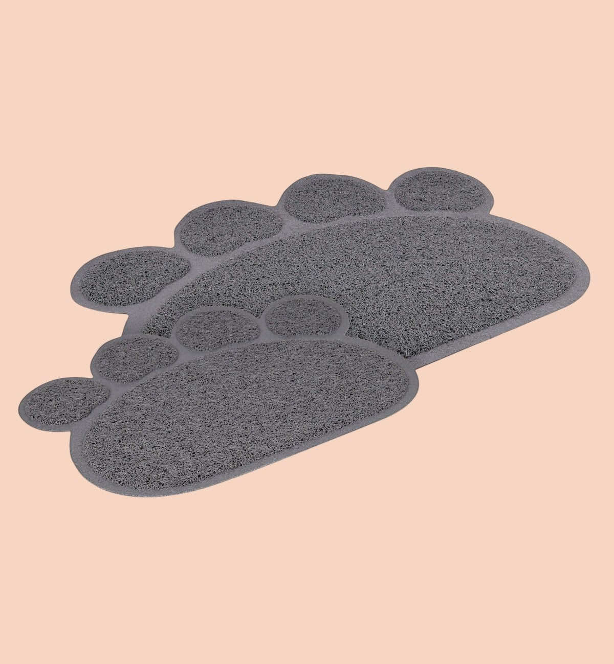 Tapis de litière pour chat Animozen en forme de patte de chat, gris, en PVC synthétique, avec fond antidérapant.