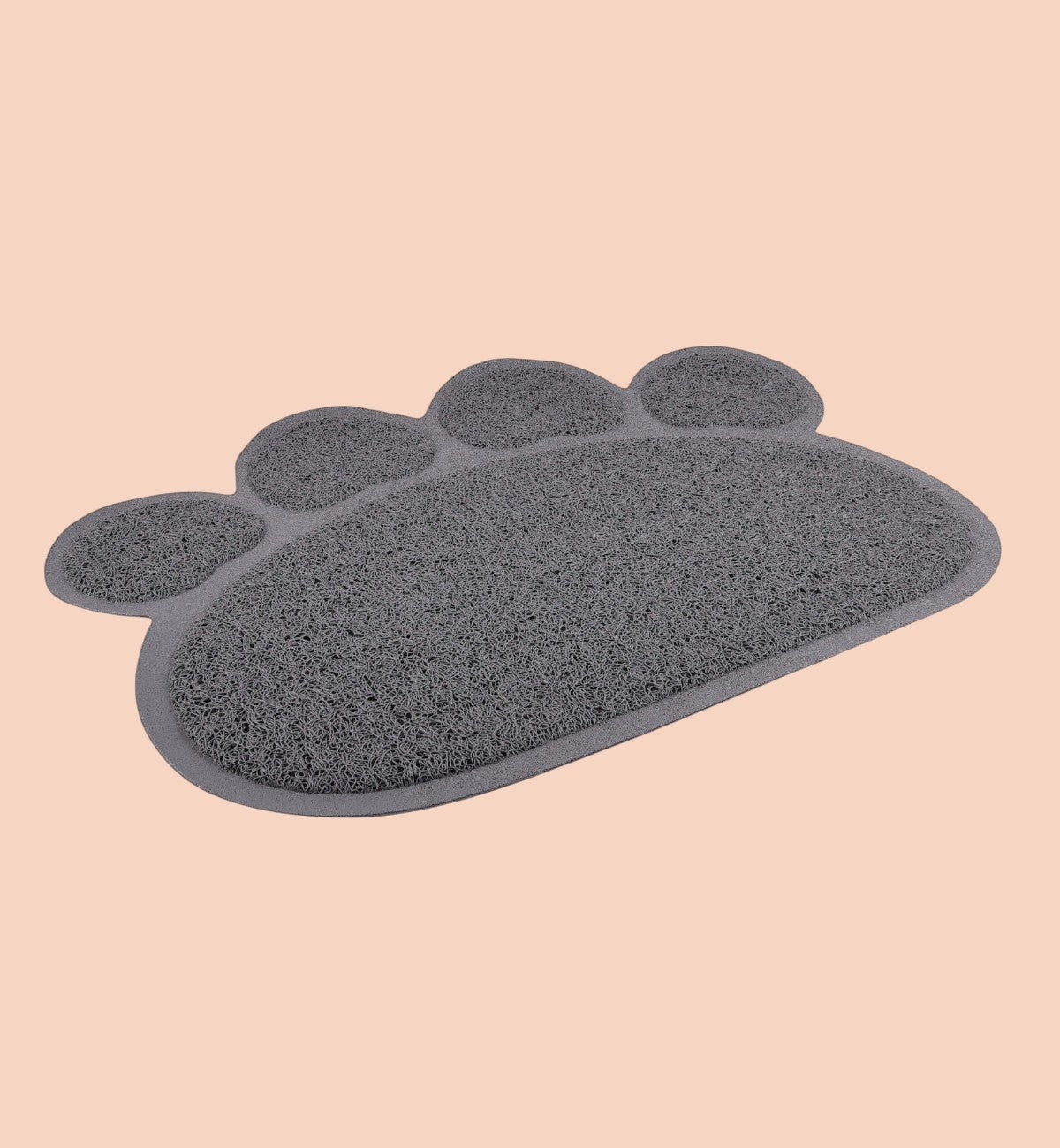 Tapis de litière pour chat Animozen en forme de patte de chat grise, en PVC synthétique, idéal pour retenir la litière.