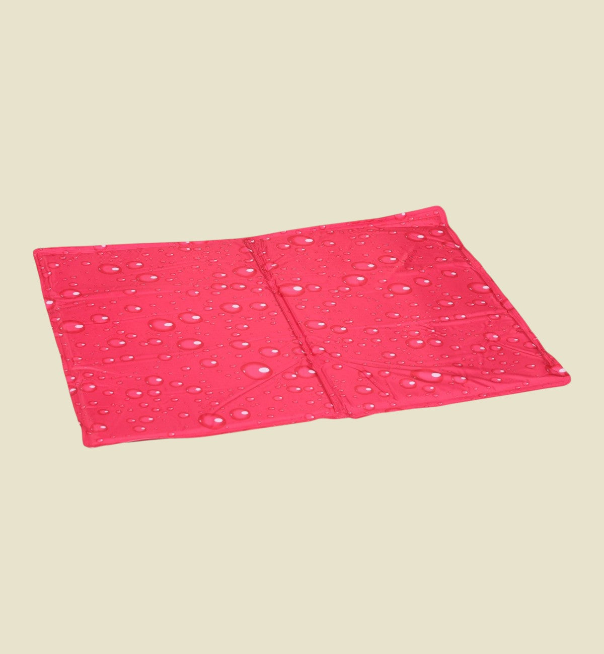 Tapis rafraîchissant Animozen pour chien, fuchsia avec motif gouttes d'eau, polyester et gel non toxique.