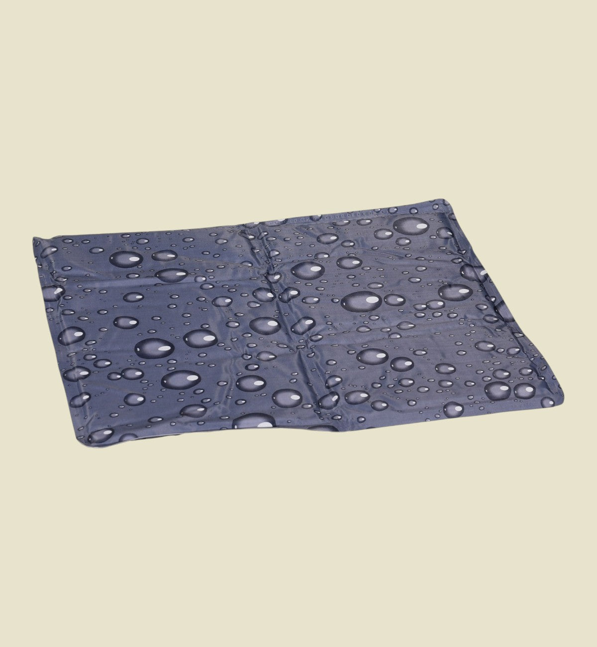 Tapis rafraîchissant Animozen pour chien, motif gouttes d'eau bleues, polyester et gel non toxique.