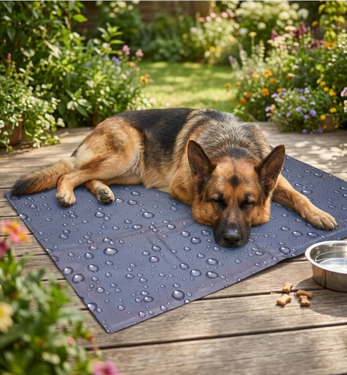 Animozen Tapis rafraîchissant pour chien gris avec motif gouttes d'eau, en polyester et gel, idéal pour l'été.
