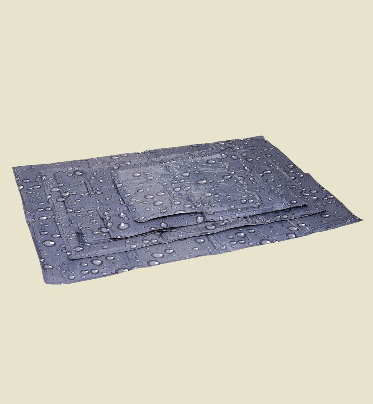 Animozen Tapis rafraîchissant pour chien gris avec motif gouttes d'eau, polyester et gel, pliable et étanche.