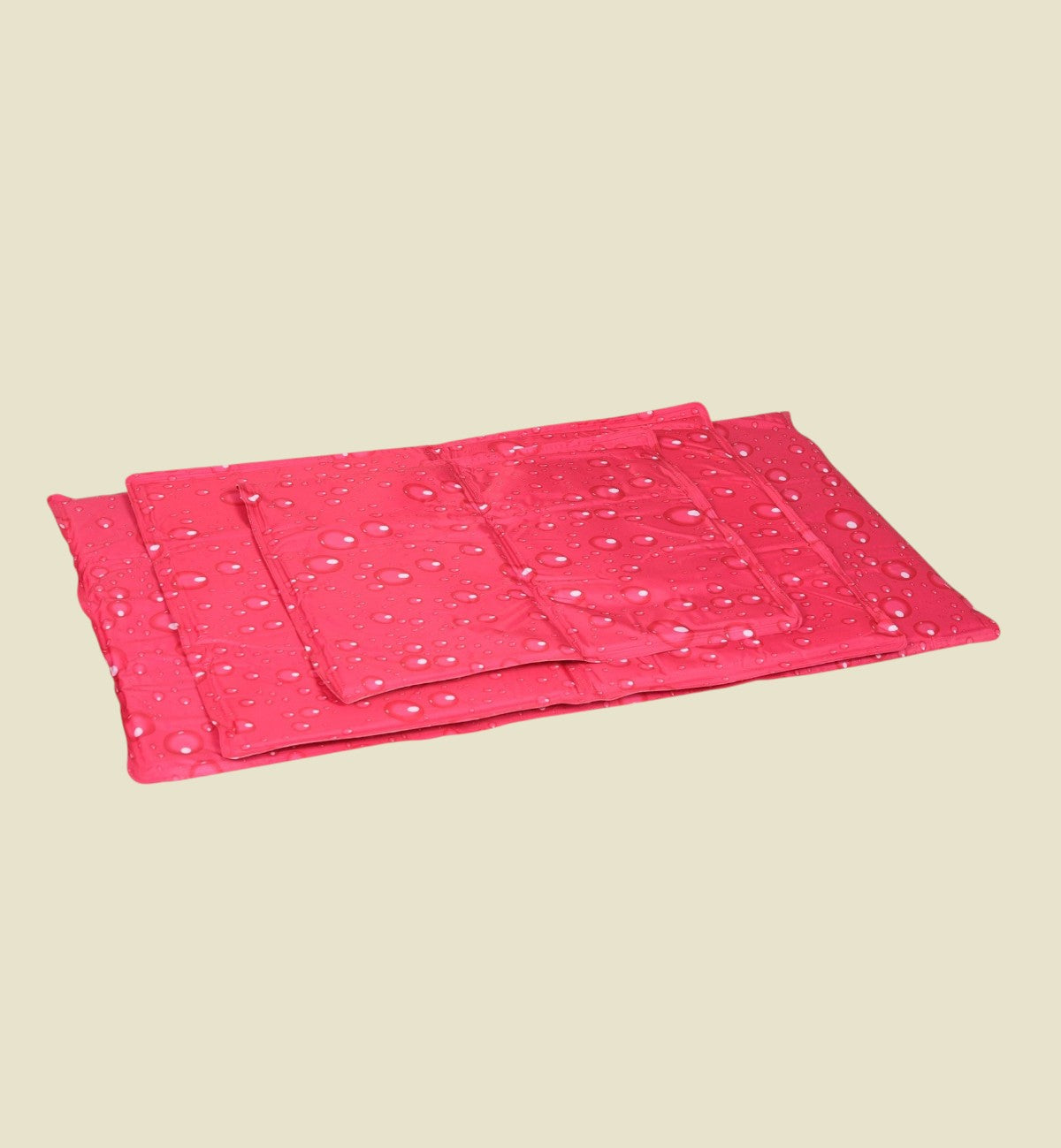 Tapis rafraîchissant pour chien Animozen rose fuchsia avec motif gouttes d'eau, en polyester et gel.