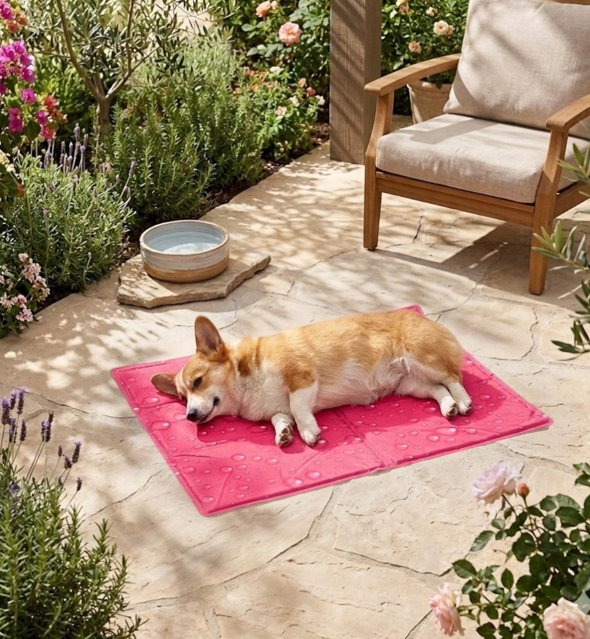 Animozen tapis rafraîchissant pour chien rose avec motif gouttes, rembourrage en gel non toxique, idéal pour l'été.