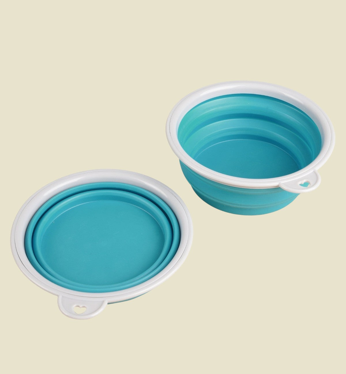Animozen Tasse de voyage pliable 2 en 1 pour chien, turquoise et blanc, en silicone, pour eau et nourriture.