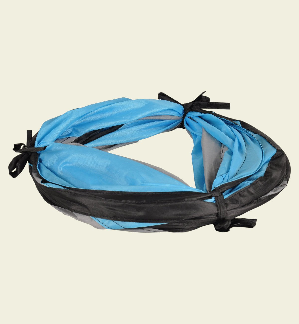 Animozen Tunnel interactif pour chat gris et bleu en polyester, 90 cm, avec plusieurs entrées et un trou latéral.