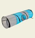 Animozen Tunnel interactif pour chat gris et bleu en polyester, 90 cm, avec trou latéral pour le jeu.