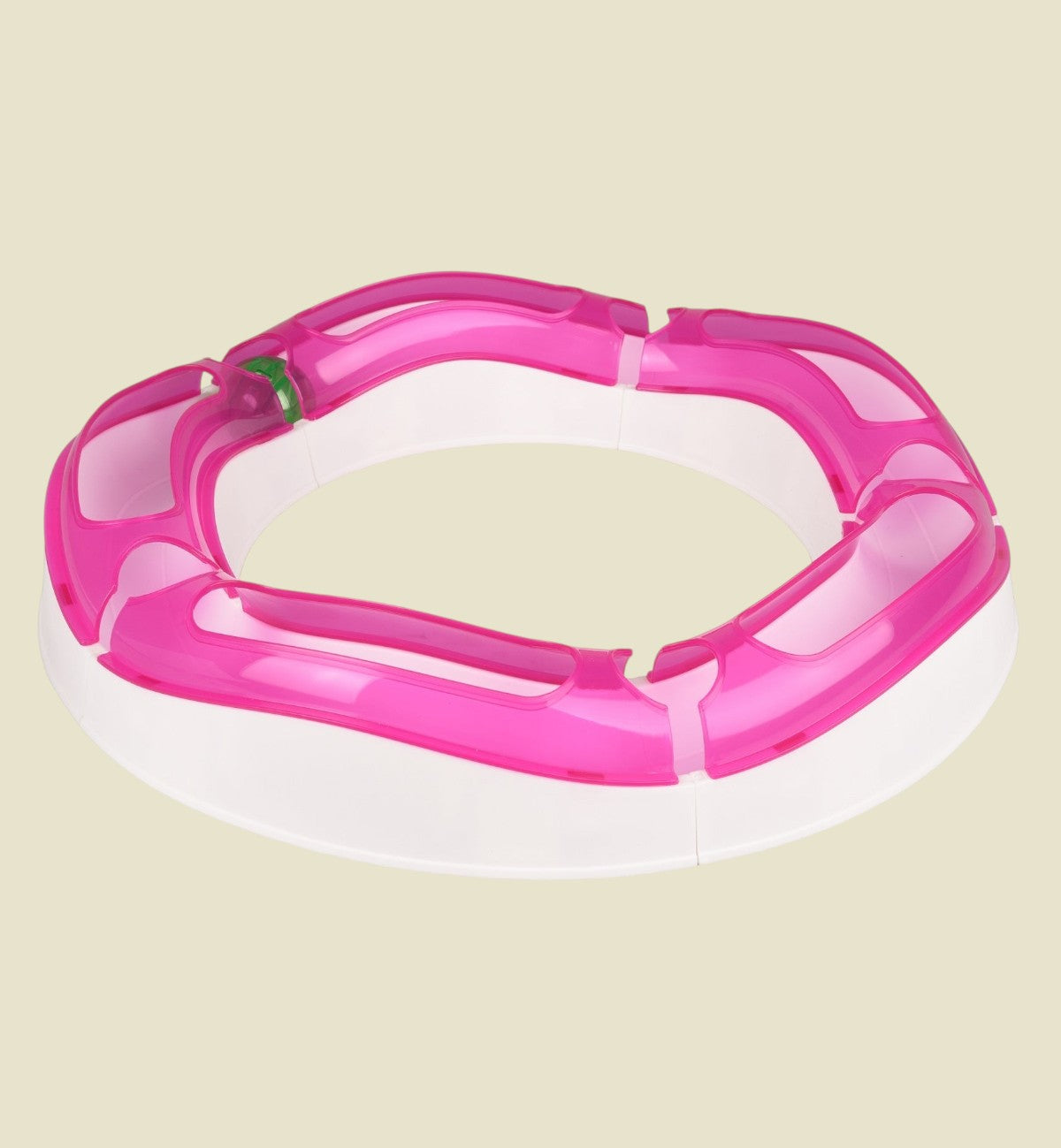 Jeu tunnel interactif Animozen rose et blanc pour chat avec balle intégrée, 7 pièces modulables, fond antidérapant.