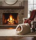 Animozen tunnel de couchage pour chat en peluche beige avec coussin amovible, 2 entrées, 75x25x25cm
