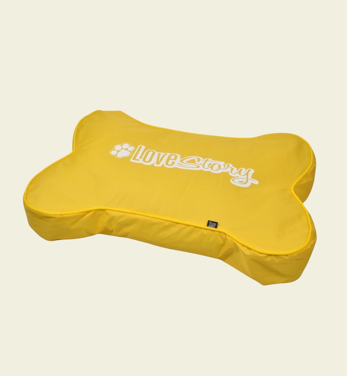 Animozen yellow bone-shaped dog cushion, 100 x 70 x 15 cm, made of 100% polyester with a removable cover.