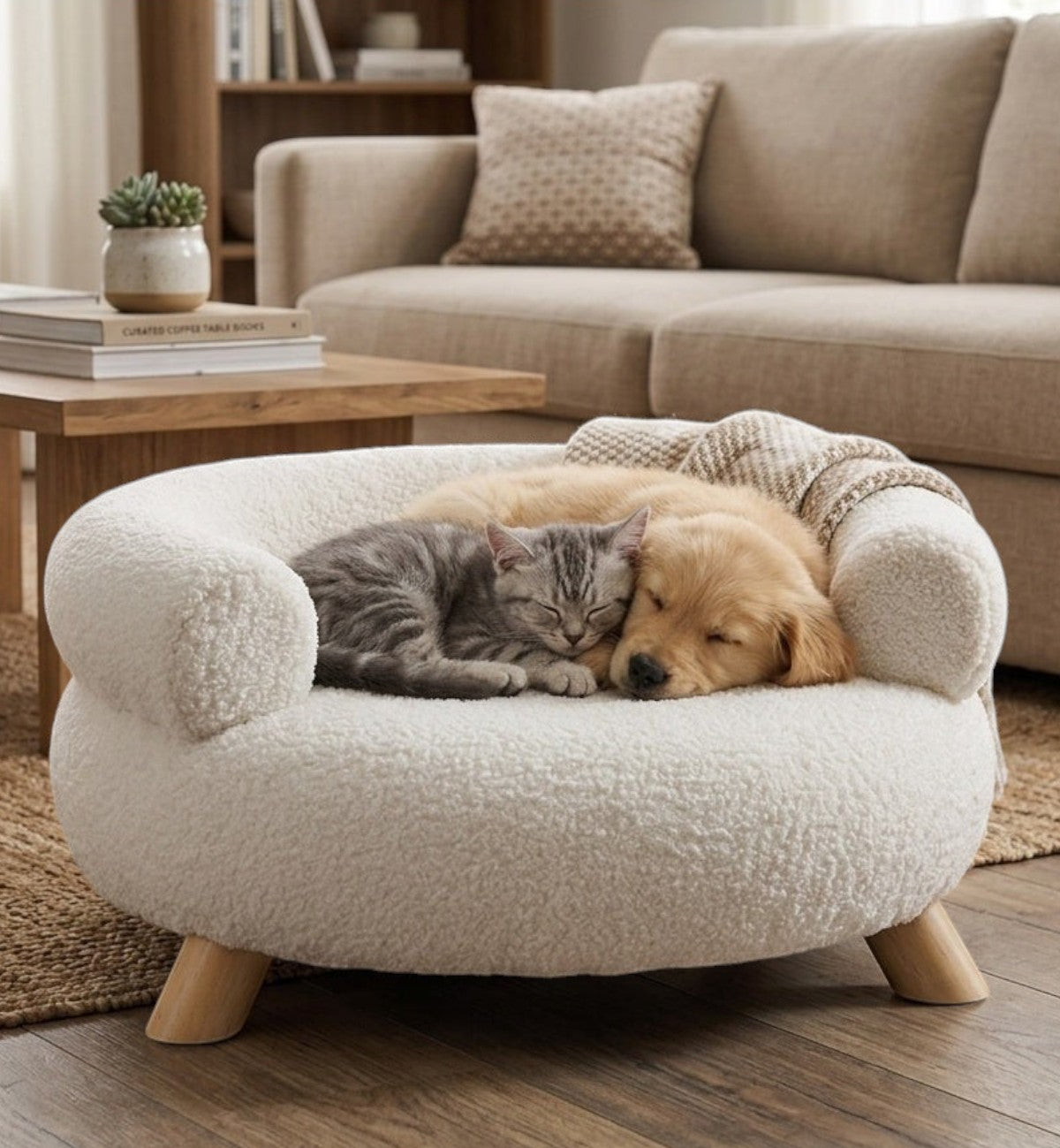 Fauteuil pour chien ou chat Détente Bouclette blanche 54 cm