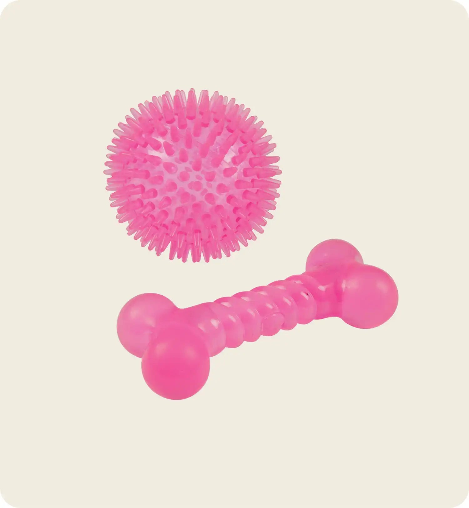Set de 2 jouets balle et os rose 13 x 8 cm pour chien